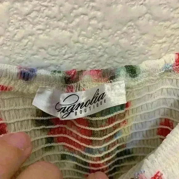 White floral smocked mini dress sz L summer wedding guest bridal shower feminine - Picture 6 of 9